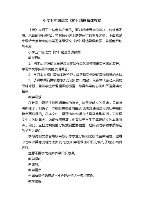 小学五年级语文《桥》精选备课教案