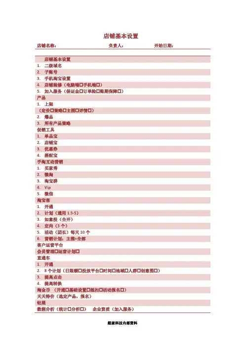 淘宝运营店铺管理规划