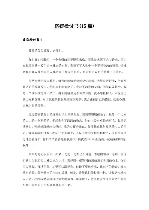 盗窃检讨书(15篇)