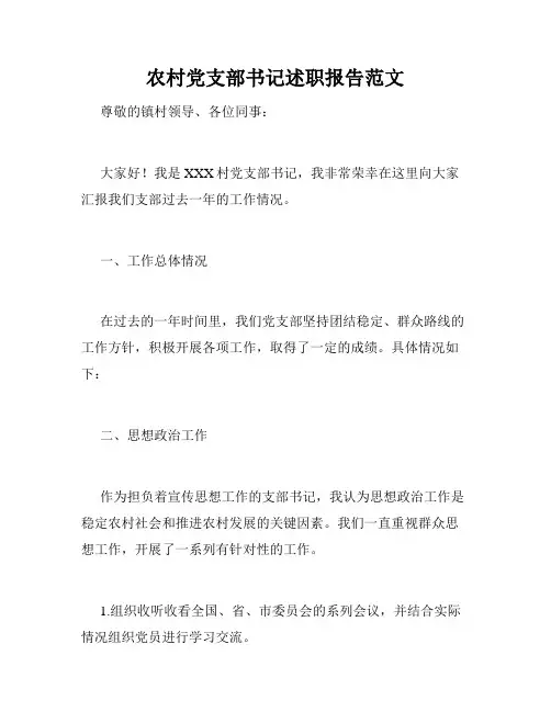 农村党支部书记述职报告范文