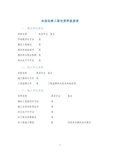 加油站竣工验收资料检查表