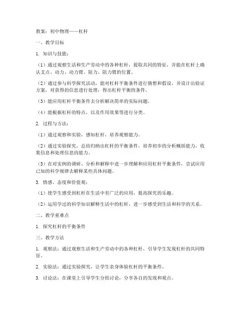 物理杠杆初中讲解教案