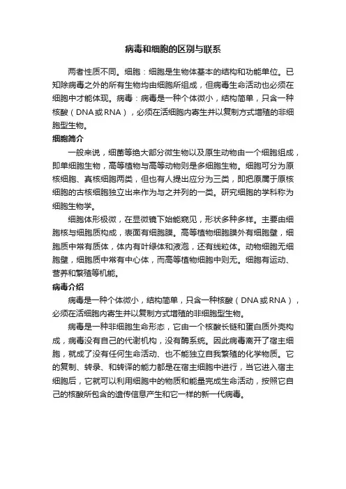 病毒和细胞的区别与联系