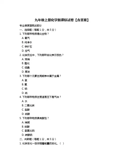 九年级上册化学新课标试卷【含答案】