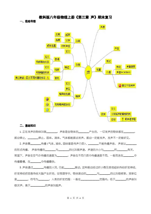 教科版八年级物理上册《第三章 声》期末复习