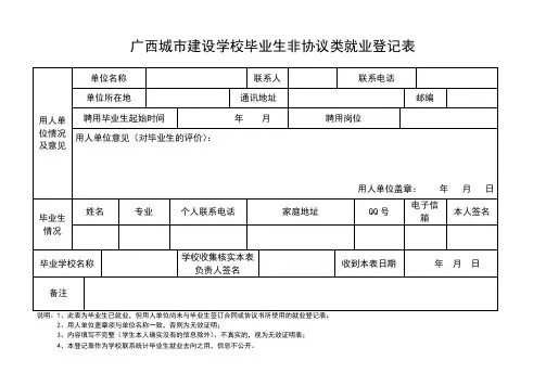 毕业生非协议类就业登记表