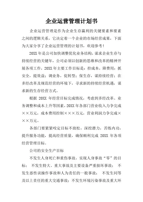 企业运营管理计划书