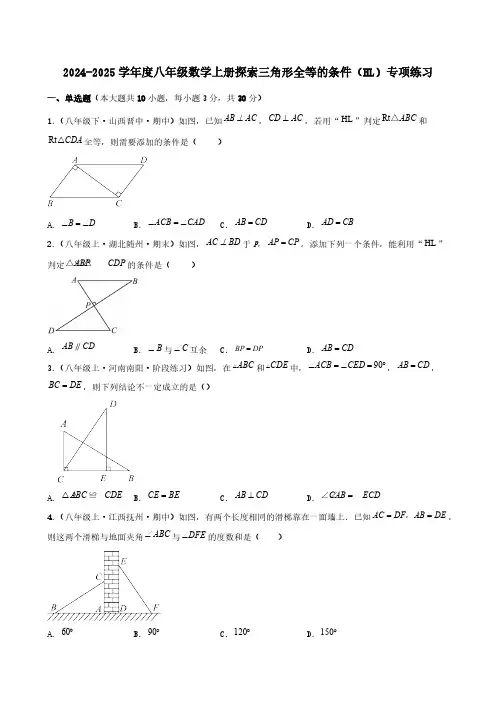 2024-2025学年度八年级数学上册探索三角形全等的条件(HL)专项练习[含答案]