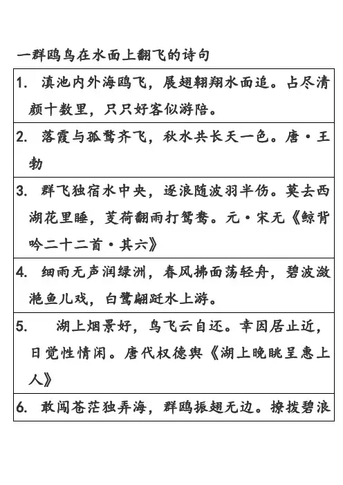 一群鸥鸟在水面上翻飞的诗句