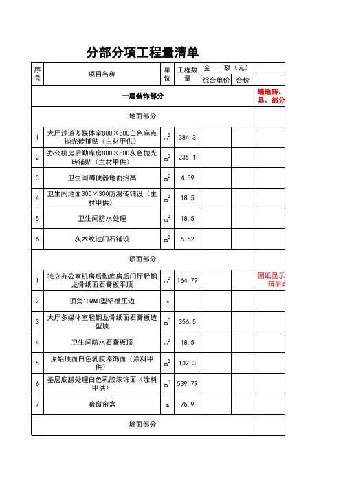 丰彩仙林装饰办公楼清单