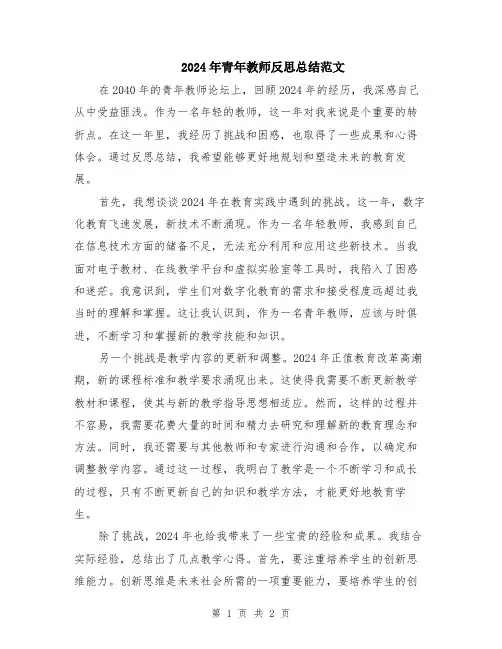 2024年青年教师反思总结范文