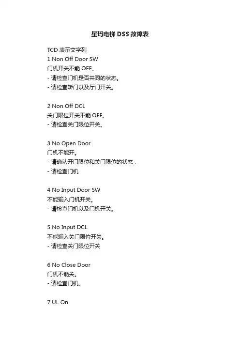星玛电梯DSS故障表