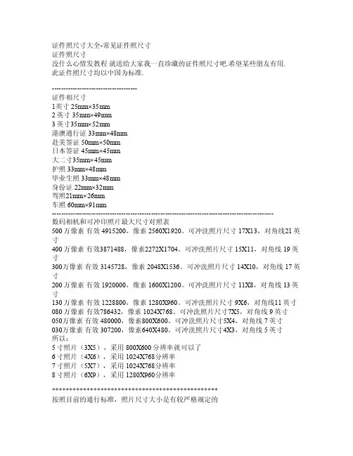 证件照尺寸大全-常见证件照尺寸