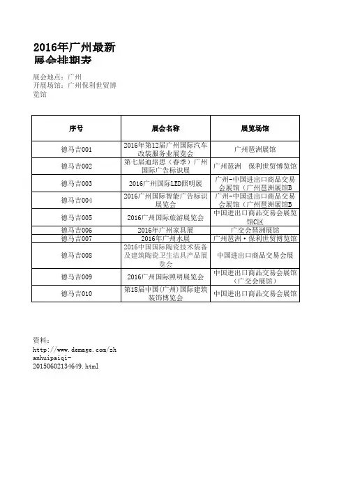 2016年广州最新展会排期表