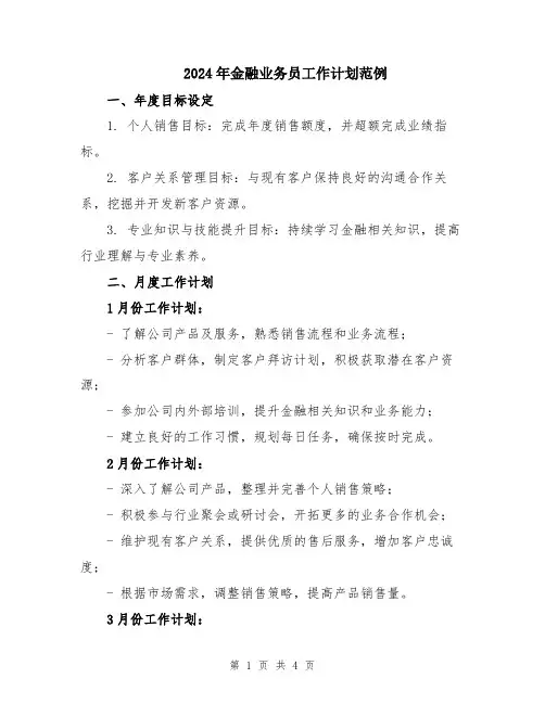 2024年金融业务员工作计划范例
