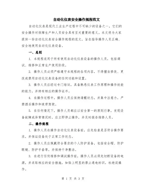 自动化仪表安全操作规程范文