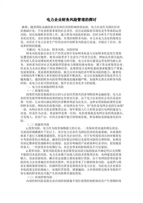 电力企业财务风险管理的探讨