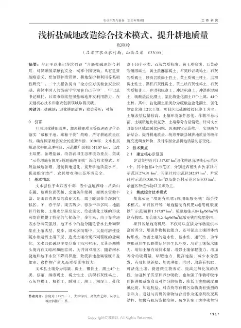 浅析盐碱地改造综合技术模式，提升耕地质量