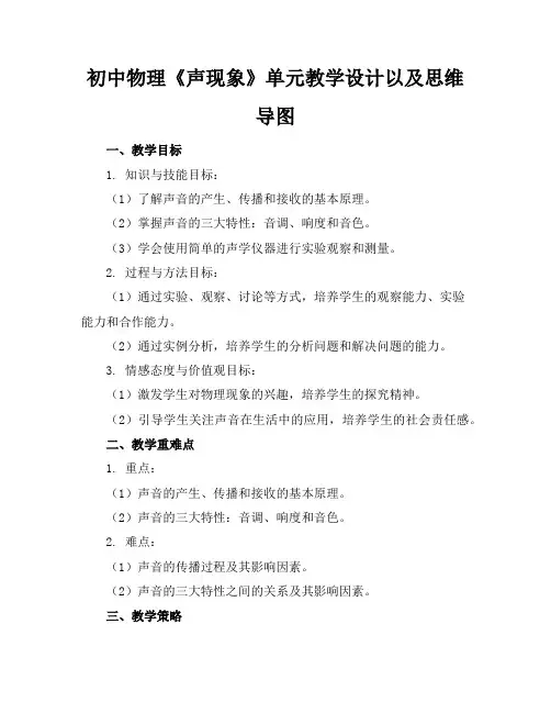 初中物理《声现象》单元教学设计以及思维导图