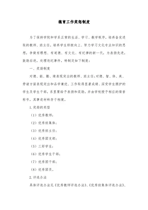德育工作奖惩制度