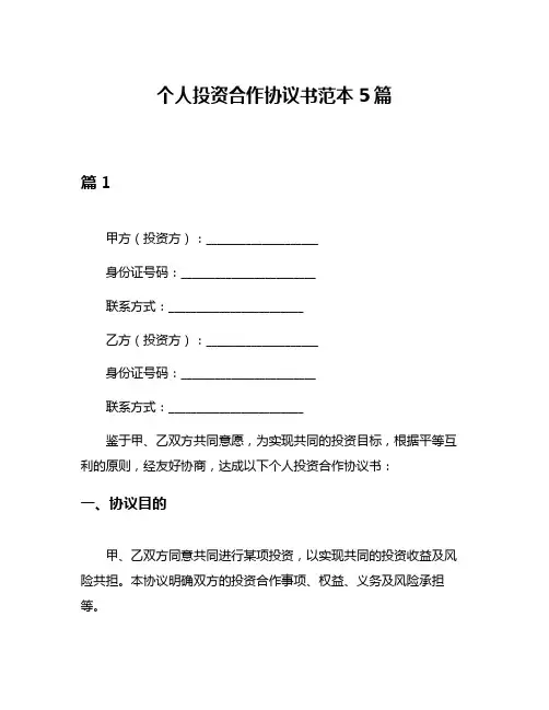 个人投资合作协议书范本5篇