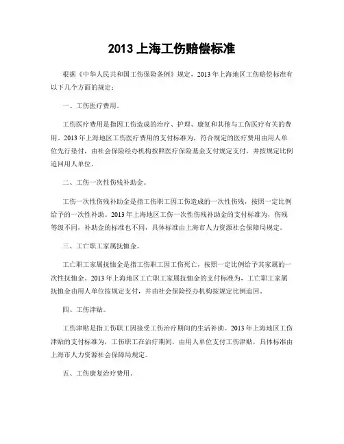 2013上海工伤赔偿标准