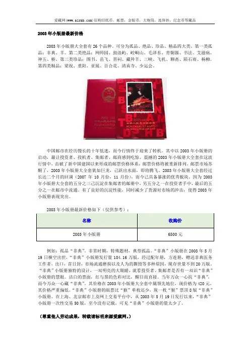 2003年小版册最新价格