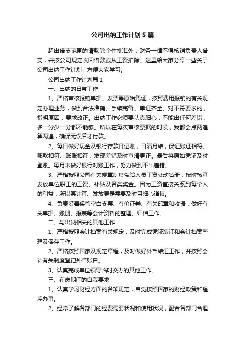 公司出纳工作计划5篇