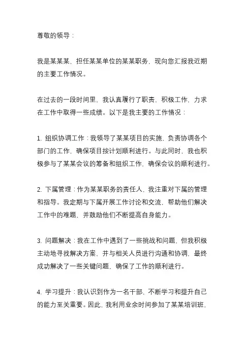 干部自查自纠报告 主要工作情况