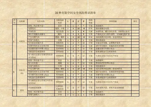 有限空间安全风险辨识清单