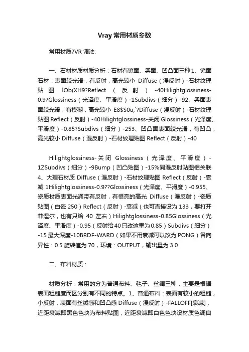 Vray常用材质参数