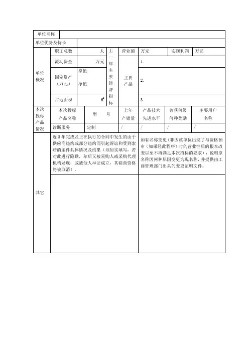 供应商情况一览表 (模板)