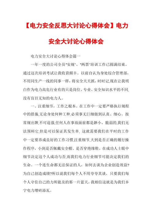 【电力安全反思大讨论心得体会】电力安全大讨论心得体会