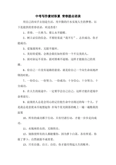 中考写作素材积累 青春励志语录