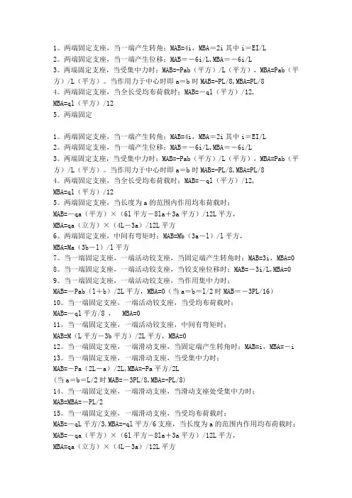 各种梁的弯矩计算公式