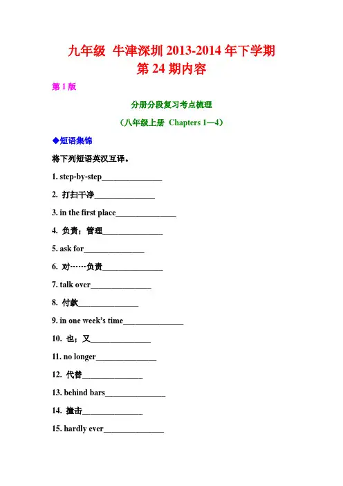 九年级牛津(SZY)2013-2014年下学期 第24期 内容