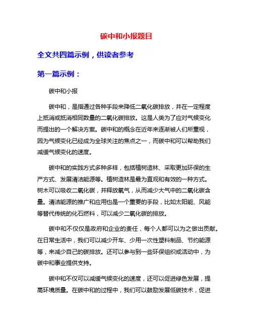 碳中和小报题目
