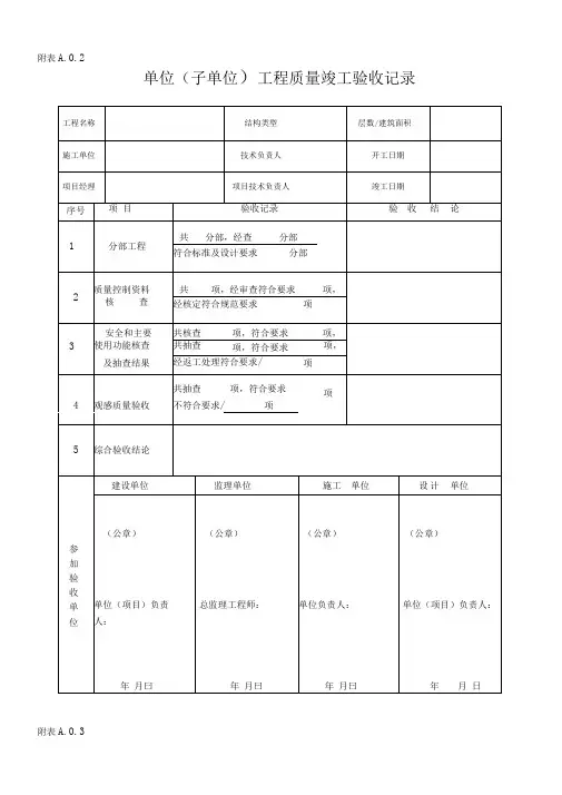 单位工程竣工验收记录表(四统表)