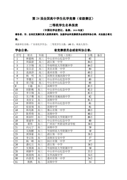 第21届全国高中学生化学竞赛级赛区-广东化学学会