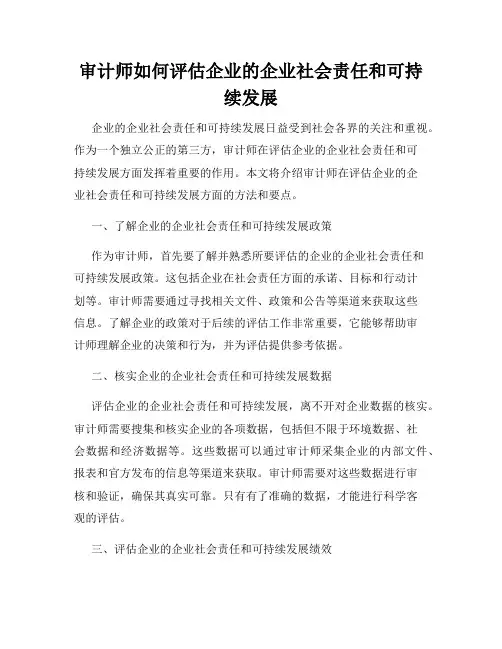 审计师如何评估企业的企业社会责任和可持续发展
