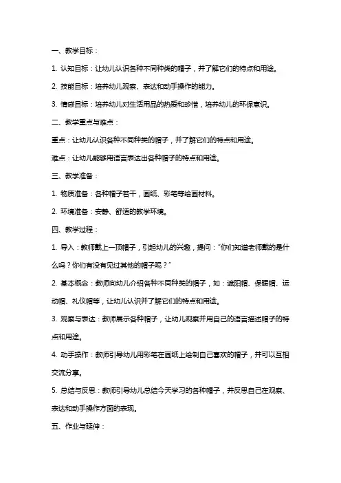 幼儿园中班教案：认识帽子