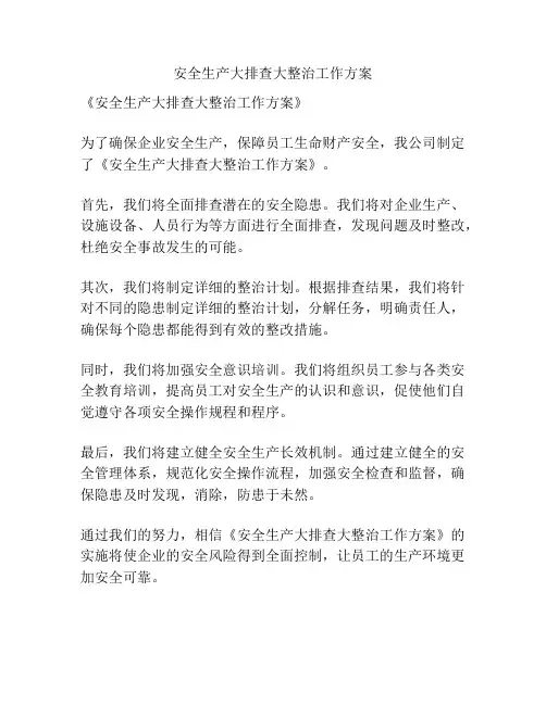 安全生产大排查大整治工作方案