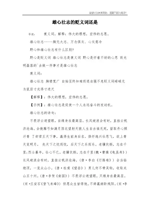 雄心壮志的贬义词还是