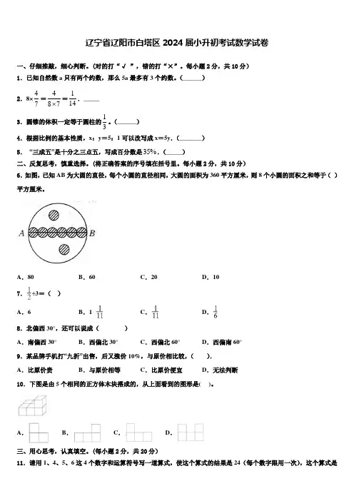 辽宁省辽阳市白塔区2024届小升初考试数学试卷含解析
