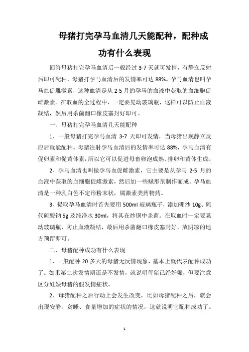 母猪打完孕马血清几天能配种,配种成功有什么表现