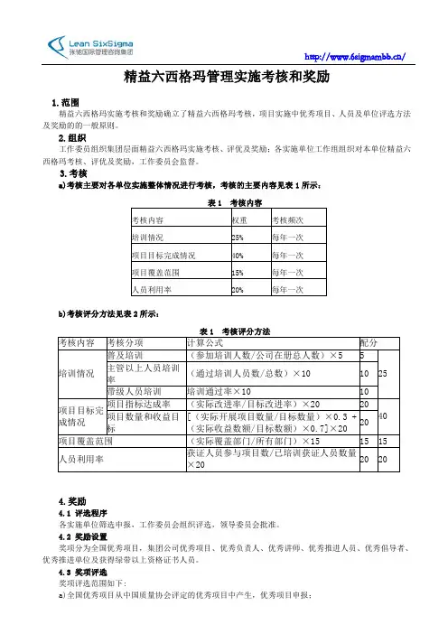 精益六西格玛管理实施考核和奖励