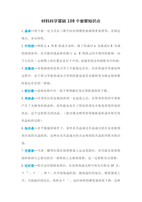材料科学基础108个重要知识点