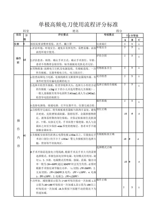 高频电刀使用评分标准