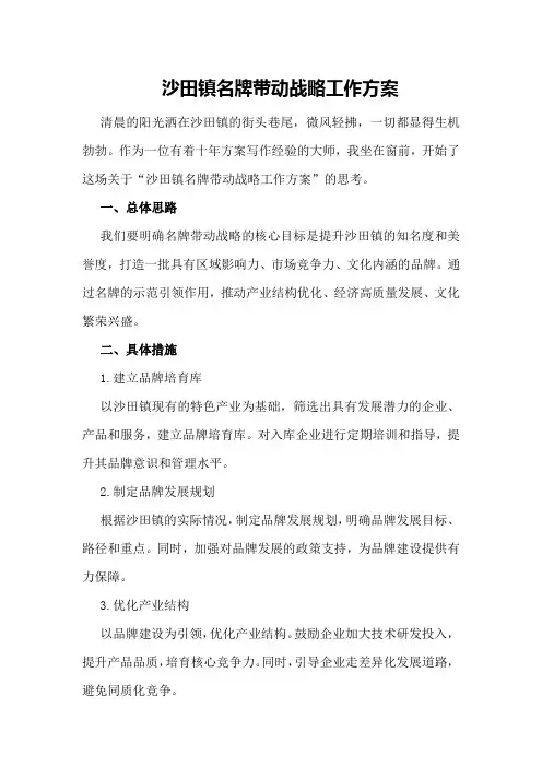 沙田镇名牌带动战略工作方案