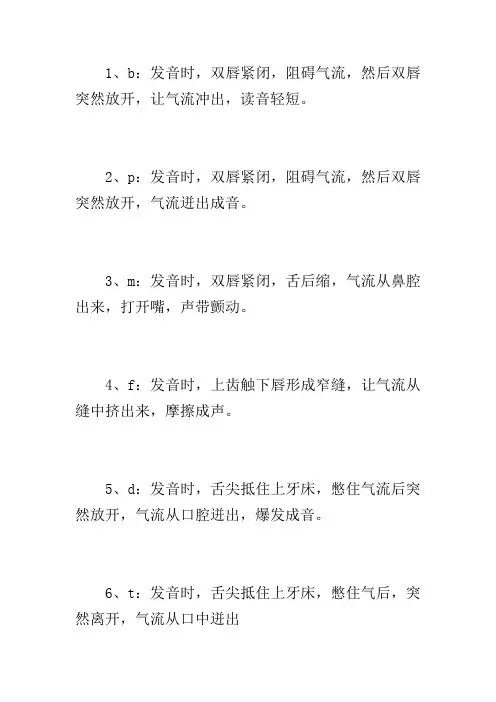 声母发音口型及配图